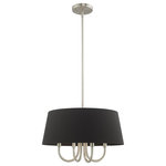 Livex Lighting - Livex Lighting Brushed Nickel 4-Light Pendant Chandelier - Add a dash of stylish sophistication with this sleek and contemporary pendant chandelier. The design features a brushed nickel frame and a beautiful hand crafted black hardback drum shade.