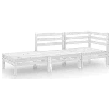 vidaXL Patio Furniture Set 3 Piece Sectional Sofa Set White Solid Wood Pine