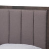 Queen Canopy Bed, Tinted Oak Finished Frame & Channel Tufted Dark Grey Headboard