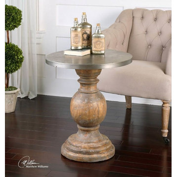 Round Column Oak Wood Pedestal Table