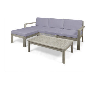 Isabella Ana Outdoor 3-Seater Acacia Wood Sofa With Cushions, Dark Gray