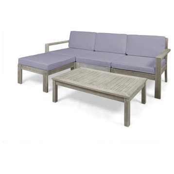 Isabella Ana Outdoor 3-Seater Acacia Wood Sofa With Cushions, Dark Gray