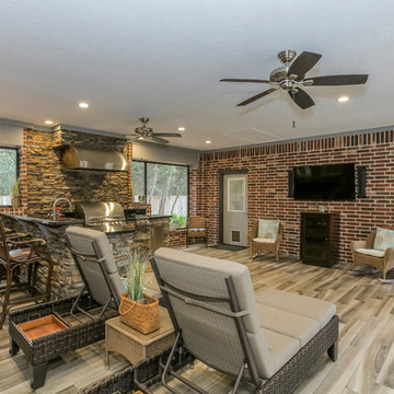 Room Addition with Indoor BBQ Grill and modern Bath and