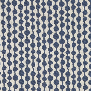 Blue and Off White Circle Striped Linen Look Upholstery Fabric By The Yard