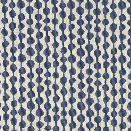 Blue and Off White Circle Striped Linen Look Upholstery Fabric By The Yard