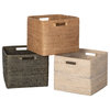Loma Decorative Square Rattan Storage Basket With Handles, Honey-Brown, Black Wash