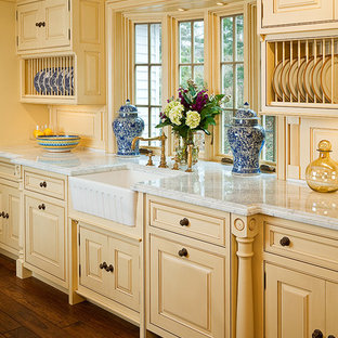 75 Beautiful Yellow Kitchen With Marble Countertops Pictures