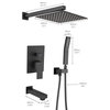 12" Wall Mounted Rainfall Shower System With Tub Spout, Matte Black