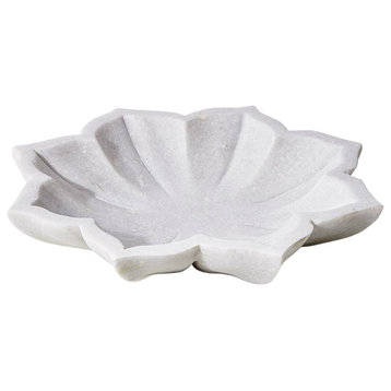 White Marble Floral Dish, Small, 6"x1"