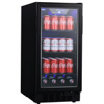 EdgeStar - EdgeStar BBR901BL 15"W 80 Can Built-In Beverage Center - Black - Features: At only 15 inches in width, this refrigerator can occupy many different areas, including a place formerly occupied by a trash compactor Compressor-based cooling produces results that other units just can&#39;t compete with, bring your beverages to the perfect temperature quickly This unit is front-ventilated so that you may install it under counter, flush with existing cabinetry Push button controls and a digital display make it a simple pleasure to choose your desired settings Blue LED lighting and adjustable wire shelves create a fine presentation for your wines 38 - 65°F temperature range makes this beverage center perfect for for a wide variety of different beverages This unit is shipped right-handed but you can reverse the door to better accommodate your space For Built-In installations, please allow a minimum of 1" to 2" of clearance at the back for proper ventilation and service access. Unit must be installed in an area protected from the elements, (wind, rain, etc.), and that allows unit to be pulled forward for servicing. (See Owner&#39;s Manual for more details) 1 Year Labor, 1 Year Parts Manufacturer Warranty Specifications: Width: 15" Height: 32" Depth: 23-1/2" Installation Type: Built-In or Free Standing Can Capacity (12 oz.): 80 Bulb Type: LED Defrost Type: Automatic Door Alarm: Yes Door Lock: No Leveling Legs: Yes Number Of Shelves: 3 Reversible Door: Yes Shelf Material: Metal Dimensional Drawing: