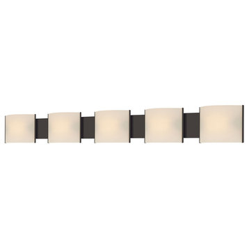 Pannelli 5 Light Vanity, Oil Rubbed Bronze And Hand-Moulded White Opal Glass