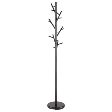 Pemberly Row Contemporary Round Base Coat Rack in Black
