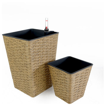 DTY Signature Square Wicker Planters, Set of 2, Natural Brown, 7 in & 9.4 in
