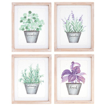 Framed Watercolor Herb Print, 4-Piece Set