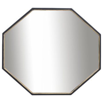 Metal, 32X28 Octagonal Mirror, Black/Gld Wb