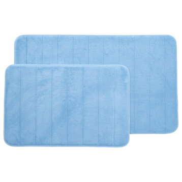 2-Piece Memory Foam Striped Bath Mat Set, Blue
