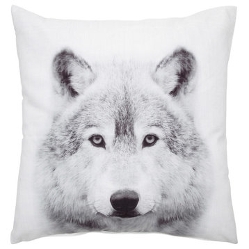 Como Wolf Print Throw Pillow Cover, White 18x18
