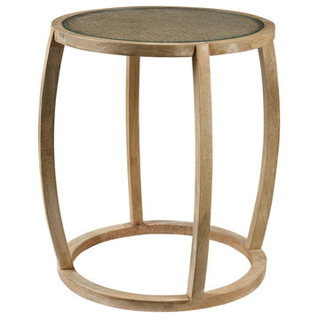 Hubbard I Light Brown Solid Wood w/Glass Top Round Accent Table