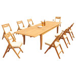 Teak Deals - 9-Piece Teak Dining Set: 122" X-Large Rectangle Table, 8 Surf Folding Chairs - Set includes: 122" Double Extension Rectangle Dining Table and 8 Folding Arm Chairs.