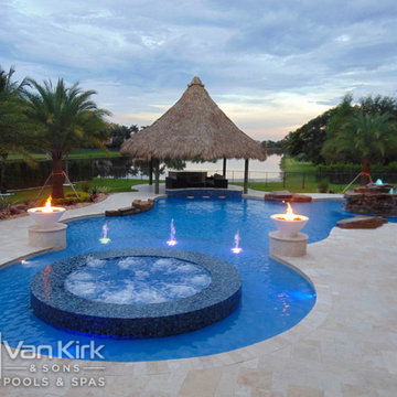 Custom Pool with Rock Waterfall and Wet Edge Spa in Davie, Florida
