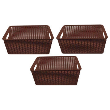 Plastic Rattan Storage Box Basket Organizer Large, ba426, Brown, 3