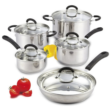 Cook N Home 10 Piece Stainless Steel Cookware Set with Encapsulated Bottom