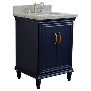 25" Single Vanity, Blue Finish With Gray Granite And Rectangle Sink
