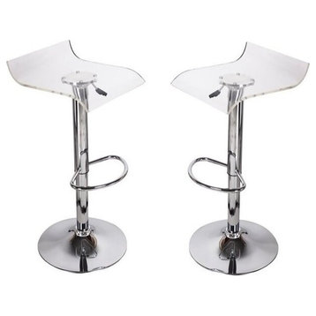 Clear Acrylic Contemporary Adjustable Barstool, Set of 2