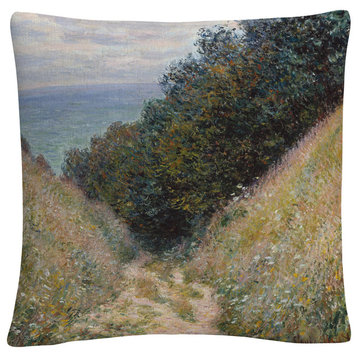 Monet 'Road At La Cavee Pourville' 16"x16" Decorative Throw Pillow