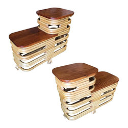 Pair of Paul Frankl Stacked Rattan Side Table with Legs - Home Decor
