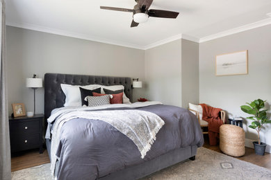 Inspiration for a transitional master dark wood floor bedroom remodel in Minneapolis with gray walls