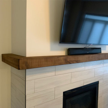 Wood Beam Wrap Around Fireplace Mantel