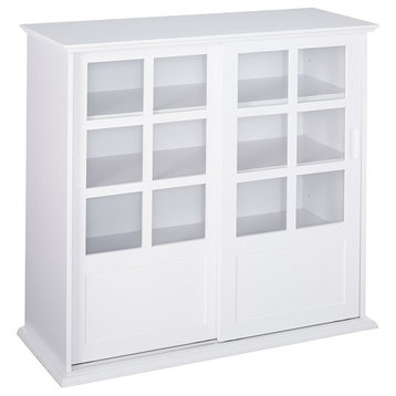 Brecker Sliding Door China Curio Cabinet with Adjustable Storage, White
