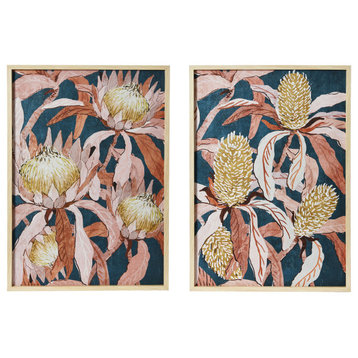 Floral Prints with Solid Wood Frame, Set of 2