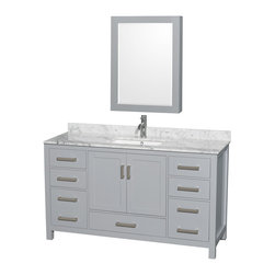60 inch Transitional Grey Finish Bathroom Vanity Set - Bathroom Vanities And Sink Consoles