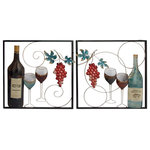 Brimfield & May - Multi Colored Metal Traditional Food & Drink Wall Decor Set of 2 20"W, 20"H - This wine set of 2 wall sculptures is designed in a contemporary style that seamlessly blends into most home interiors and can be placed in living rooms or bedrooms. This item ships in 1 carton. Iron wall decor makes a great gift for any occasion. Can be hung vertically using the sawtooths; nails and screws not included. Suitable for indoor use only. This item ships fully assembled in one piece. This multi colored iron wall sculptures comes as a set of 2. Traditional style.