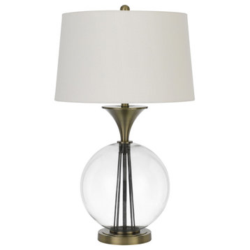 30.5" Glass and Metal Table Lamp, Glass/Antique Brass