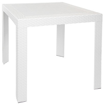 LeisureMod Mace Weave Design Outdoor Patio Square Dining Table, White