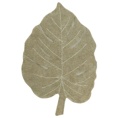 Monstera Olive Machine Washable Kids Area Rug, 4'x5'11"