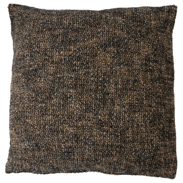 20" Square Melange Cotton Blend Boucle Pillow, Black/Natural
