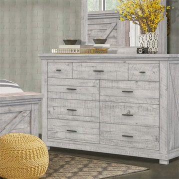 Sunset Trading Crossing Barn 9-Drawer Wood Bedroom Dresser in Distressed Gray