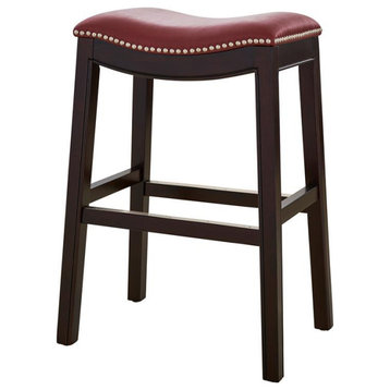 New Ridge Home Goods Julian 25" Faux Leather Counter Height Barstool in Red