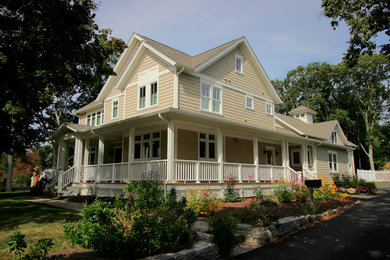 Mid-sized beach style two-story mixed siding exterior home photo in Bridgeport