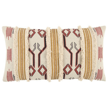 Ivory Red Southwestern Pattern Lumbar Pillow