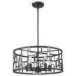 Acclaim Lighting - Amoret 5-Light Matte Black Convertible Pendant - Robust, metal drum shaped shades of open geometric designs. This convertible light fixture easily transforms from a pendant into a semi-flush mount. Amoret is also sloped ceiling compatible.