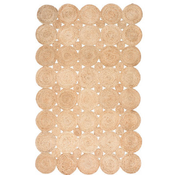 Hand-Woven Solid Jute Decorative Circles Jute Area Rug, Natural, 3'x5'