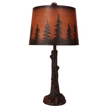 Rust Tree Trunk Table Lamp With Tree Shade