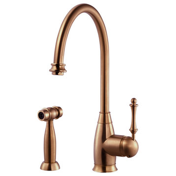 Charlotte Traditional Solid Brass Kitchen Faucet With Sidespray, Antique Copper