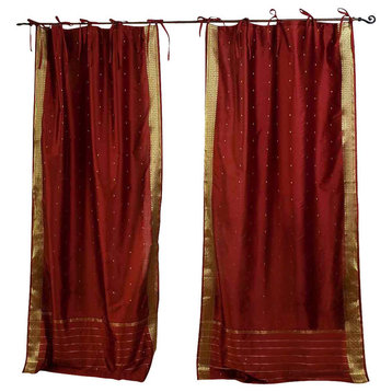 Rust  Tie Top  Sheer Sari Curtain / Drape / Panel   - 43W x 84L - Pair