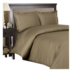Royal Tradition - 100% Cotton 300TC Striped Duvet Cover Set, Taupe, Twin/Twin Xl - Duvet Covers And Duvet Sets